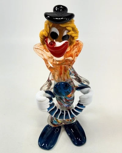 Vintage Murano Art Glass Clown Figurine Hand Blown Venetian Multicolor 9"