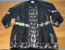 Cach  Beaded Sequin Jacket Black Colorful VTG