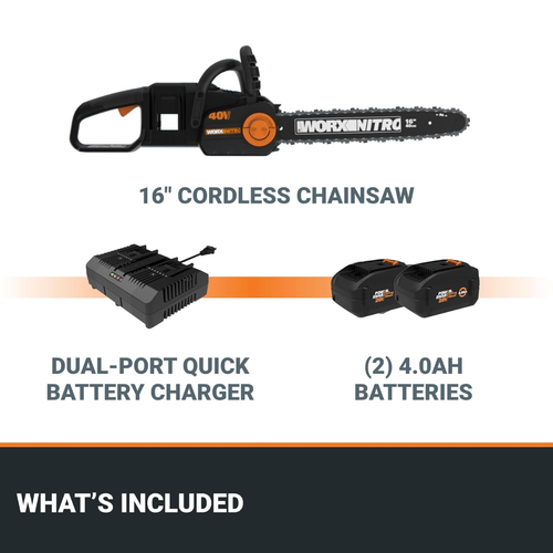 Worx WG385 40V Akku 16" Kettensäge, Brushless Motor, werkzeugloses Spannen - Bild 9 von 9