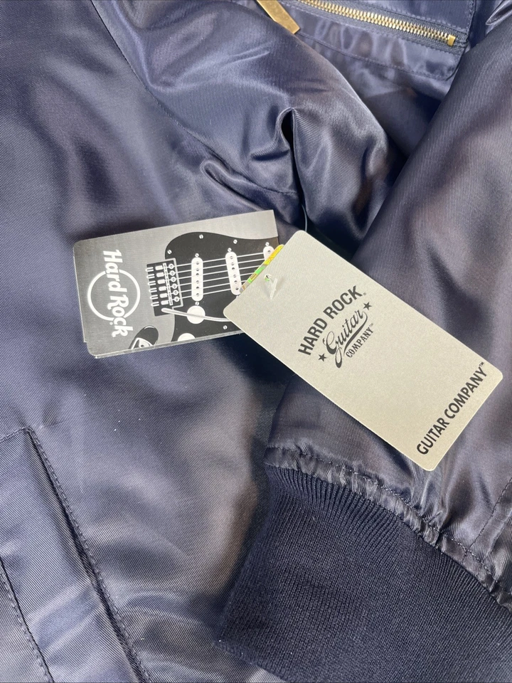 Chaqueta Hard Rock Guitar Company Para Hombre Talla XL Azul Marino Satinado Edredón Forrado NUEVA Foto 4 de 4