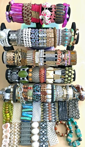 85+ Vintage Costume to Fashion Jewelry lot Bracelet Bangle Enamel Stretch BIG