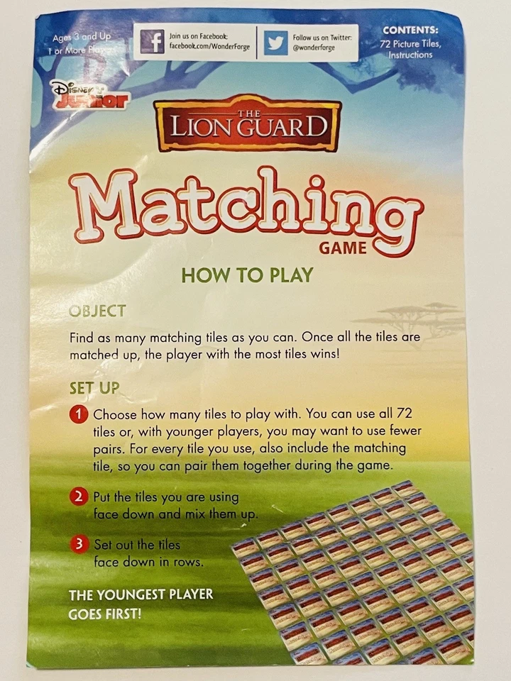 Disney Junior The Lion Guard Matching Memory Game 2016 Cardinal Preowned VG - Image 2 of 4