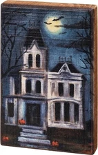 Haunted House Halloween Primitives by Kathy Wood Block Sign 4 in x 6 in