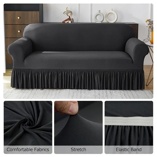 Stretch Sofabezug für Wohnzimmer Couchbezüge mit Rock rutschfeste Slipper - Bild 5 von 18