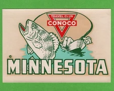 VINTAGE ORIGINAL 1950 SOUVENIR "MINNESOTA" CONOCO TRAVEL CLUB WATER DECAL ART