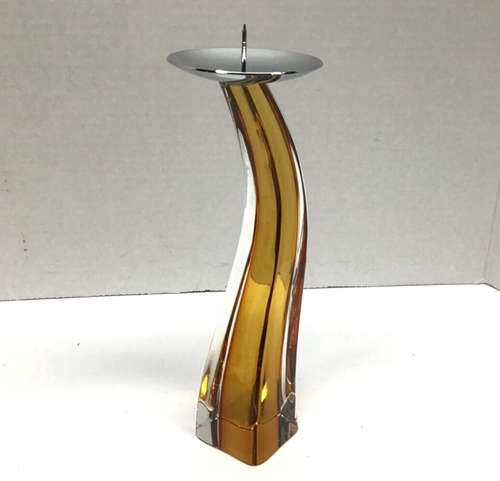 Candelabro transparente ámbar vintage de cristal de Murano firmado por Giuliano Tosi - Imagen 6 de 10