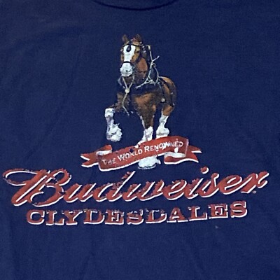 Budweiser Beer Clydesdale Horse Graphic T Shirt Navy Blue Adult