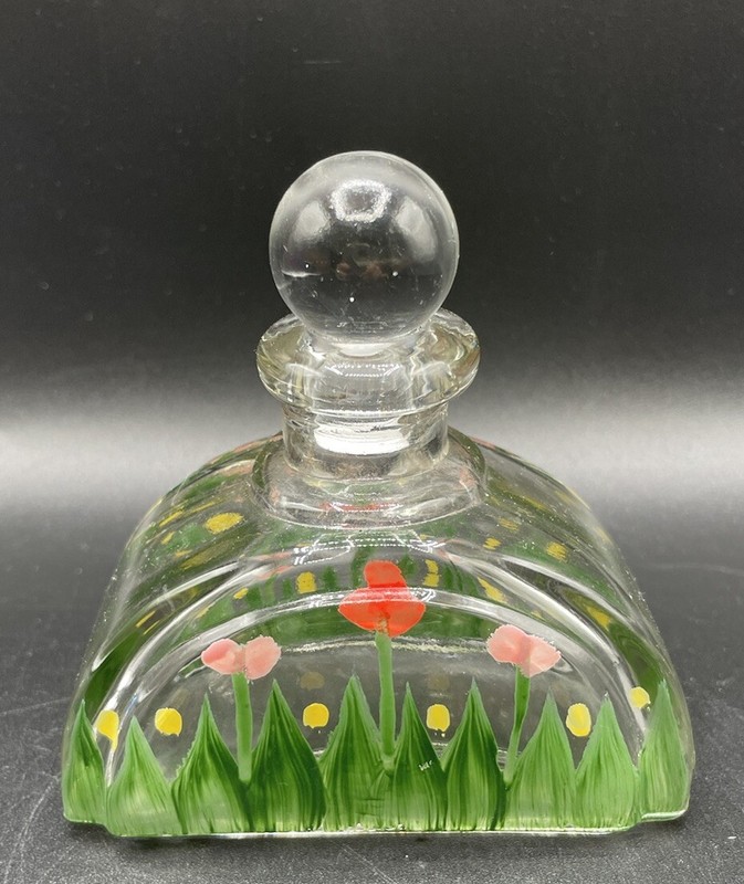 Hand-painted Mini Glass Bottle - Decanter With Glass Stopper Excellent Condition