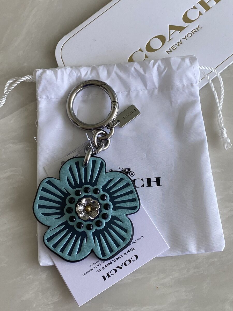 NWT COACH TEAL TEA ROSE CHARM SILVER 17449 | eBay