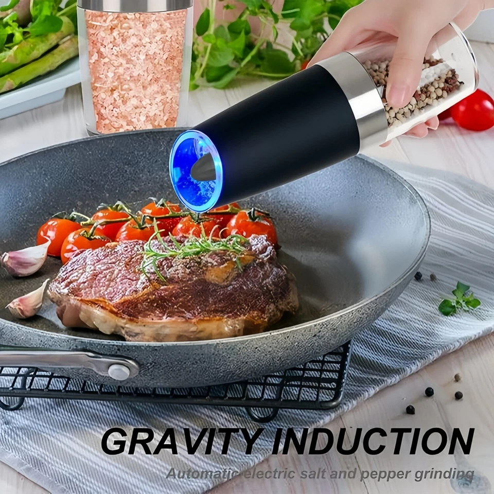 Gravity Electric Pepper Salt Grinder Set with LED Light Stainless Steel , 2-Pack - Image 4 of 4