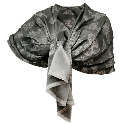 Eleganter Schal Damen Schal Überwurf Zeremonie Seide Schmetterling Schwarz Silber