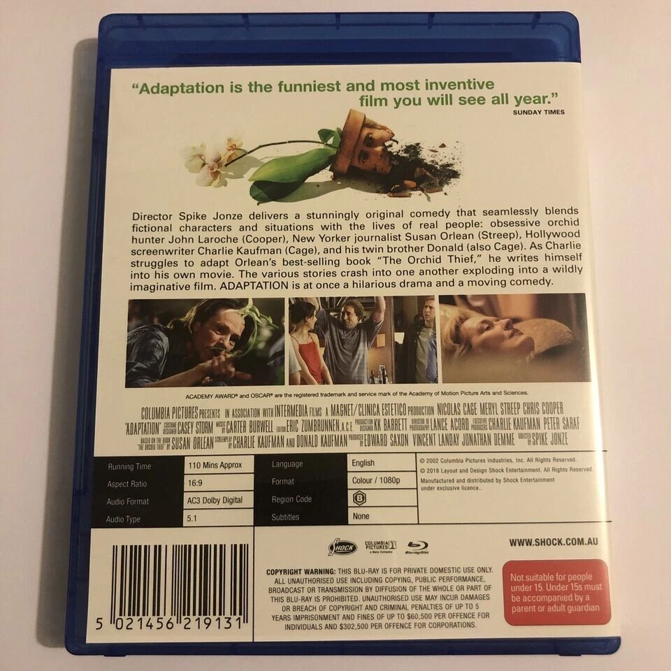 Adaptation Blu-Ray - Nicolas Cage - NEW - image 2 of 2