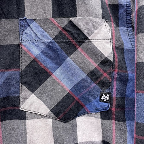 Zoo York Adult L Excelsior NYC Skate Grunge Plaid Striped Long Sleeve Button Up - Picture 4 of 12