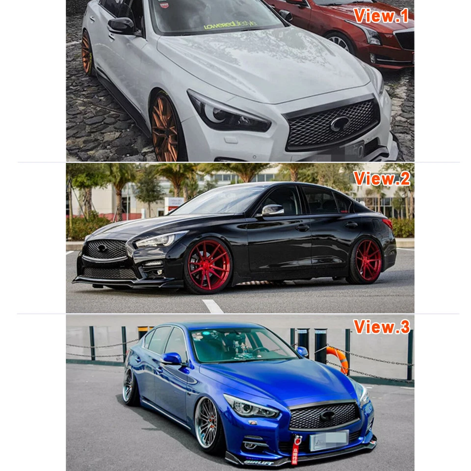 Cubierta de contorno de parrilla delantera superpuesta para Infiniti Q50 S 2014-2017 negro brillante Foto 3 de 4