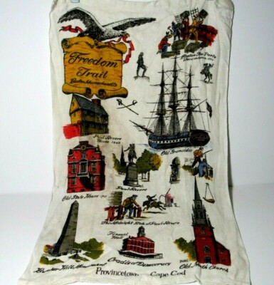 VTG Cape Cod Location Collector Souvenir Linen Towel Freedom Trail Provincetwon 