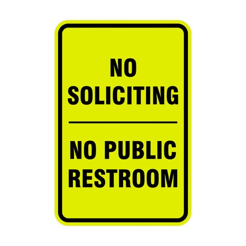 Portrait Round No Soliciting No Public Restroom Sign (Yellow/Black