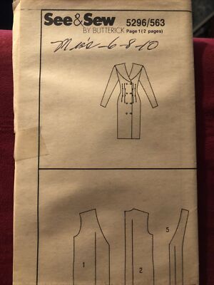 Butterick See & Sew Sewing Pattern 5296 Dress Sizes 6-8-10 UNCUT No Envelope