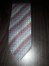 New DKNY Men's Silk Made in USA Neck Tie 3 3/4" x 57" Gray Blue Burgundy Stripe
