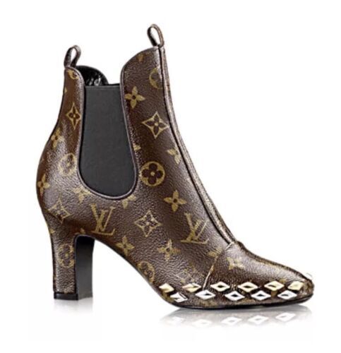 LOUIS VUITTON monogram long boots heel boots Brown Synthetic ref