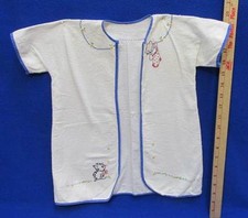 Baby Infant Robe Flannel Hand Embroidered Vintage Antique Kitten Flowers Blue