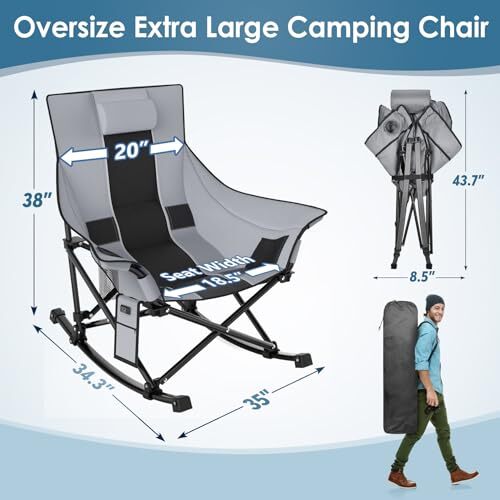 Oversized Heated Camping Chair, XL Rocking Camping Chair with 3 Heat