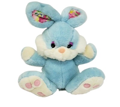 VINTAGE APPLE & PEAR MUSICAL LIGHT UP BLUE BUNNY RABBIT STUFFED ANIMAL PLUSH TOY