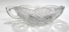 Vtg Cut Glass Nappy Candy Nut Dish w/ Handle Geometric American? Indiana? Imper?