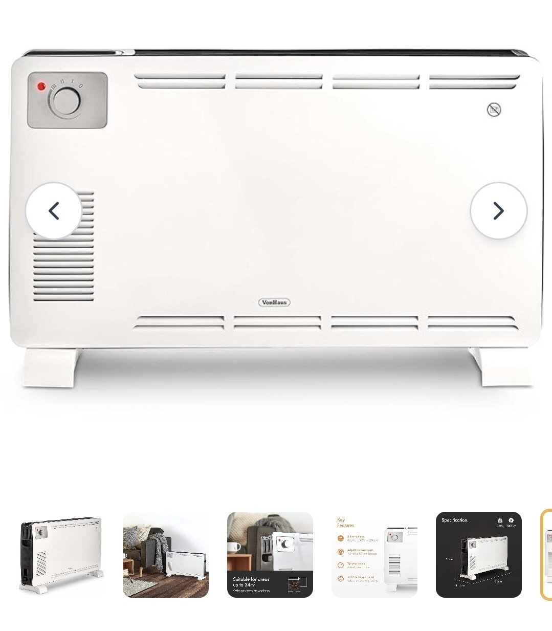 Von Haus Convection Heater Indoor Convector Heater 2kW Portable