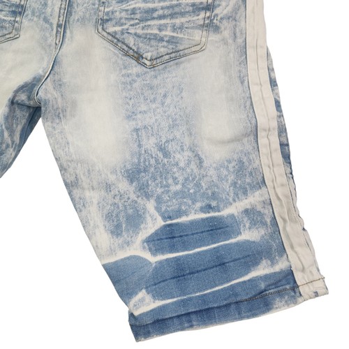 Blue Stone Wash Striped Moto Destroyed Denim Shorts Mens Size 38 Zip Pockets - Picture 9 of 12