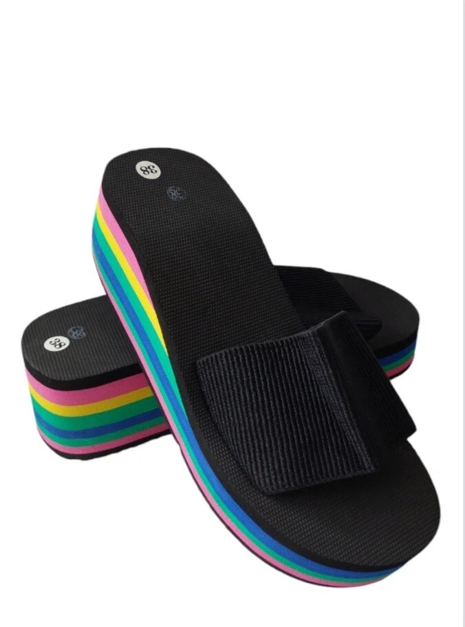 Damen Pantoletten Plateau Keilabsatz Slip On Sandalen Pumps Sommer Flip flops 38 - Bild 3 von 4