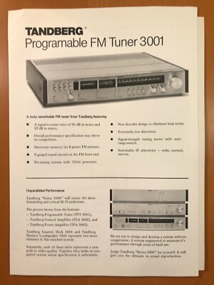 ORIGINAL TANDBERG 3001 FM TUNER SALES MARKETING BUNDLE WITH PHOTO D260