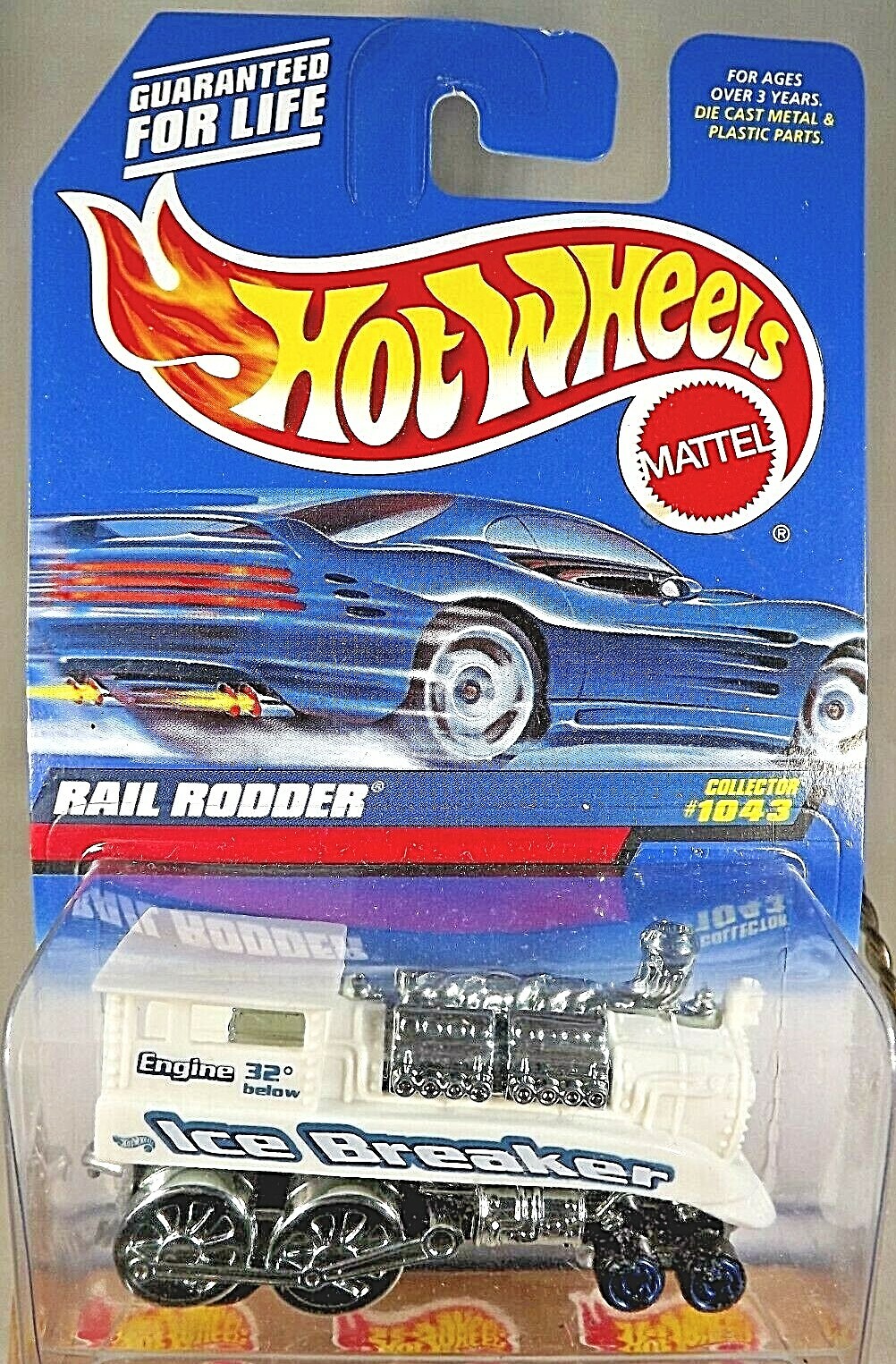 1998 Hot Wheels Collector #1043 RAIL RODDER White w/Blue-Chrome Engine/Drivers 