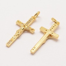 10x Brass Nickel Free Micro Pave Cubic Zirconia Cross Pendants Charms 23x11x3mm