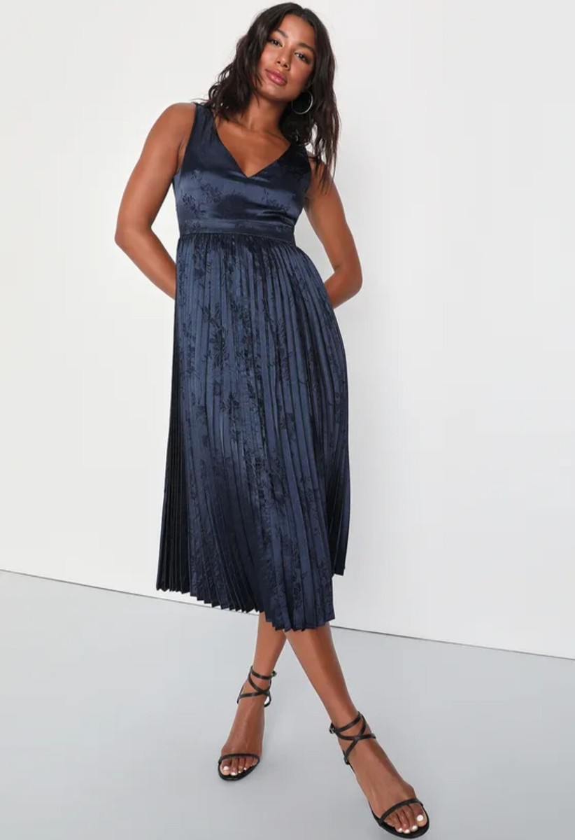 navy blue satin midi dress NWOT Lulus Backless Pleated Size XL Hand Wash Cold NEW ESSENTIALS YANSNWO Black 6 Drawer Color:Heirloom Rose