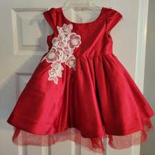 Janie and Jack 12-18 M Red Holiday Party Wedding Pageant Satin Dress Flower READ