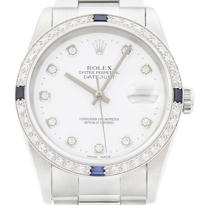 Rolex Datejust 18K Gold & Ss Weißes Zifferblatt Diamant Saphir Auster Armbanduhr