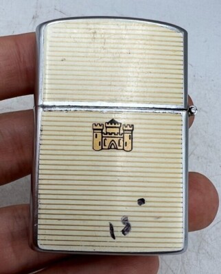 Vintage Hadson Japan Pocket Cigarette Lighter Castle w/ Stripes - Sparks