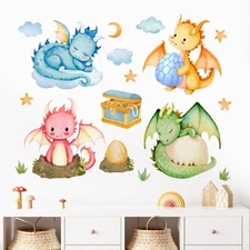 Mfault Baby Dragon Wall Decals Stickers, Watercolor Treasure Dragon Eggs Deco...