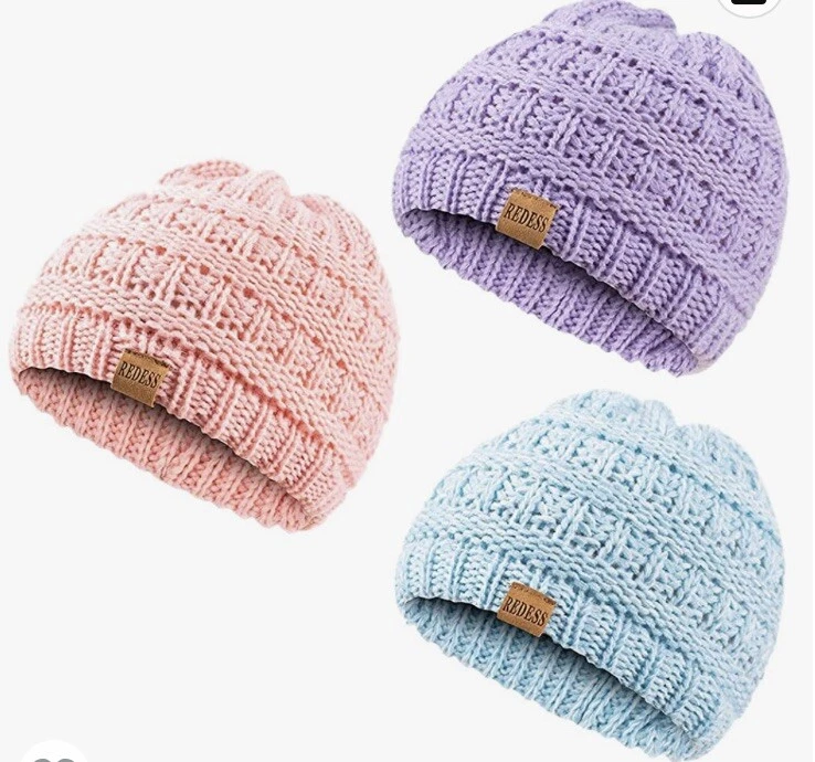 3 Pack REDESS Kids Babies Winter Warm Beanie Hat Knit Cap 0-36 months