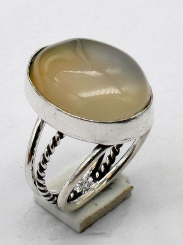 Bague Ethnique Faite Main En Pierre Nacrée (cabochon) - Argent Plaqué - Taille 5.5 - Neuf