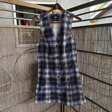BDG Urban Outfitters Purple Plaid Corduroy Pinafore Mini Button Down Dress, M