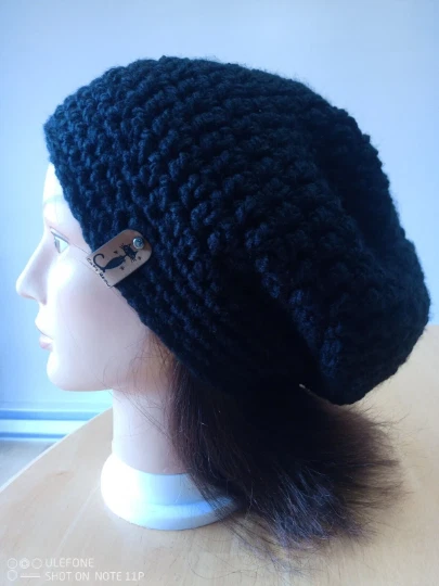 GORRO HOLGADO-Color: NEGRO-Cálido Sombrero de Ganchillo-Tam-Slouch-Invierno-Otoño-Talla: M/L Foto 2 de 4