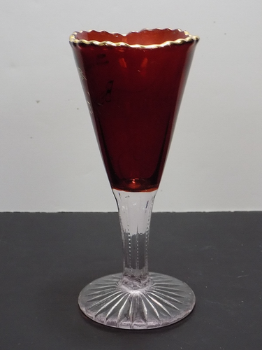 Antique Victorian Ruby Flash EAPG 6-1/4" Souvenir Trumpet Vase BELMONT, VT. - Picture 3 of 7