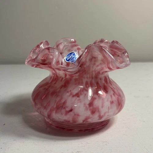 Fenton Rose Mist Vasa Murrhine Pink Ruffled Rose Bowl Vase