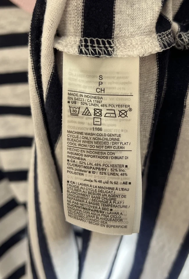 Old Navy Striped Crop Top Womens Size Small Oversize Blue Pink Linen Blend - Image 4 of 4