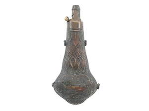 G. & J.W. Hawksley Violin Copper & Brass Powder Flask w/Lily Leaf Design