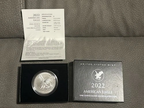 2022 W US Mint American Eagle One Ounce Silver Uncirculated Coin OGP COA - 22EG