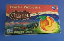 Celestial Seasonings Peach + Probiotics Herbal Tea Caffeine Free 16 ct Pack of 6