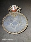 VINTAGE FRENCH FROSTED GLASS TRINKET DISH W/DOVES — photo 1