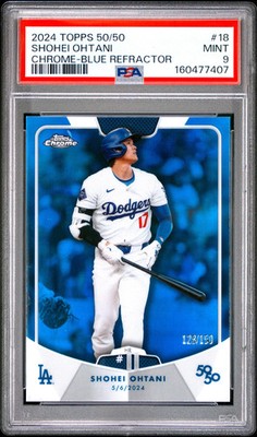 Shohei Ohtani 2024 Topps 50/50 Chrome Blue Refractor #18 /150 HR #11 PSA 9 Mint